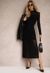 Czarna Transparentna Sukienka z Welurowym Wzorem w Panterkę z Rozcięciami Zailnn. Czarne sukienki damskie Renee, bez wzorów, z weluru, eleganckie, bez ramiączek. W wyprzedaży za 119.99 zł.