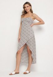 Fioletowa Rozkloszowana Sukienka Ozdobiona Geometrycznym Wzorem Taelissa. Fioletowe sukienki damskie Born2be, bez wzorów, eleganckie, bez ramiączek. Za 79.99 zł.