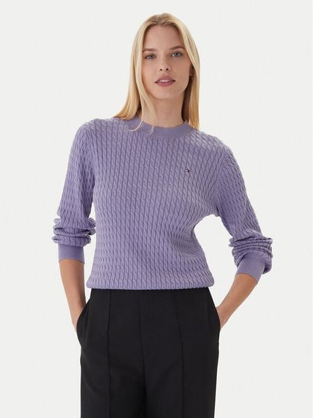 Tommy Hilfiger Sweter Fine WW0WW44993 Fioletowy Regular Fit. Fioletowe swetry klasyczne damskie Tommy Hilfiger, m, z bawełny, bez kołnierzyka. Za 399.99 zł.