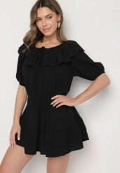 Czarna Bawełniana Sukienka z Ażurową Falbaną i Wiązaniem Univelle. Czarne sukienki damskie Born2be, w ażurowe wzory, z bawełny, eleganckie, bez ramiączek. W wyprzedaży za 118.99 zł.