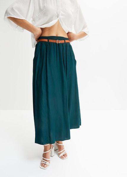 Spódnica maxi z lejącej wiskozy (zestaw 2-cz.). Zielone spódnice damskie bonprix, bez wzorów, z wiskozy, maxi. Za 124.99 zł.