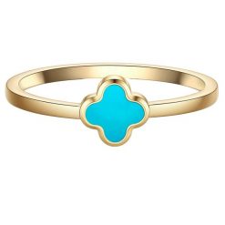 Glanzstücke München Pierscionek koniczyna ze stali nierdzewnej w zlocie z turkusem (synth.) Pierścionki 1 ct Damski. Niebieskie pierścionki damskie Glanzstücke München, z turkusem, pozłacane. Za 149.99 zł.