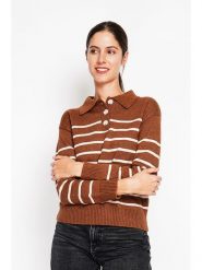 ASSUILI Sweter w kolorze jasnobrązowo-białym rozmiar: 42. Białe swetry klasyczne damskie Assuili, bez kołnierzyka. Za 113.99 zł.