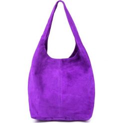 Worek A4 skórzany fioletowy U35. Fioletowe torebki klasyczne damskie z materiału, na ramię, duże, bez dodatków. Za 159.99 zł.