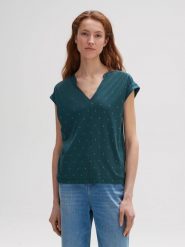 OPUS Koszulka w kolorze zielonym rozmiar: 36. Zielone bluzki damskie Opus, bez wzorów, bez kołnierzyka, bez ramiączek. Za 65.95 zł.