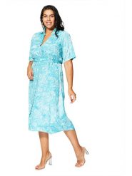 Aller Simplement Sukienka w kolorze turkusowo-białym rozmiar: 50/52. Białe sukienki damskie Aller Simplement, bez wzorów, z tkaniny, bez ramiączek. Za 56.99 zł.