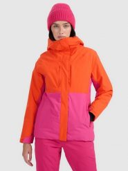 4F Kurtka narciarska membrana 8000 damska - pomarańczowa S. Brązowe kurtki sportowe damskie 4F, na zimę, s, bez wzorów, z materiału, bez kaptura. Za 599.99 zł.