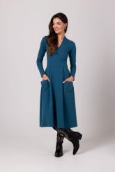 Rozkloszowana Sukienka z Kieszeniami - Morska. Zielone sukienki damskie MOE, bez wzorów, z bawełny, bez ramiączek. Za 344.90 zł.