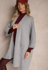 Szary Kardigan Bez Zapięć Ozdobiony Guzikami i Wsuwanymi Kieszeniami Asindra. Szare kardigany damskie Renee, uniwersalny, bez wzorów, z jeansu. Za 119.99 zł.
