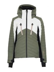 Peak Mountain Kurtka narciarska "Acharme" w kolorze oliwkowo-białym rozmiar: S. Białe kurtki sportowe damskie Peak Mountain, m, bez wzorów, bez kaptura. Za 704.47 zł.