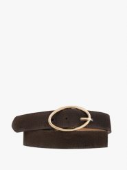 Brązowy pasek ze skóry welurowej. Brązowe paski damskie Ryłko, bez wzorów, z denimu. Za 129.99 zł.