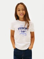 Tommy Hilfiger T-Shirt KG0KG09257 Biały Regular Fit. Białe koszulki i t-shirty dziewczęce Tommy Hilfiger, bez wzorów, z bawełny, bez kołnierzyka, bez ramiączek. Za 149.99 zł.