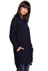 Granatowa Długa Nierozpinana Bluza z Rozporkami. Brązowe bluzy damskie MOE, l, bez wzorów, z bawełny, bez kaptura. Za 249.90 zł.