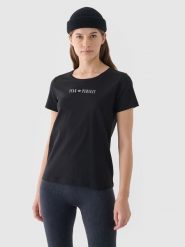 4F T-shirt regular gładki damski - czarny S. Czarne t-shirty damskie 4F, s, bez wzorów, z bawełny, bez kołnierzyka. W wyprzedaży za 19.99 zł.
