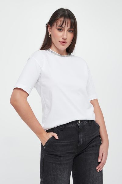 T-shirt damski z cyrkoniami Thei JOOP!. T-shirty damskie Joop!, xs, bez wzorów, bez kołnierzyka. Za 449.00 zł.