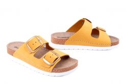 DR. BRINKMANN 700741-06 gelb, klapki damskie. Żółte klapki damskie Dr. Brinkmann, bez wzorów, ze skóry, bez obcasa, bez zapięcia. Za 212.42 zł.