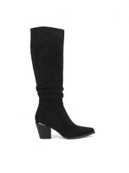 DeeZee Kozaki WS22367-02 Czarny. Czarne kozaki damskie DeeZee, z materiału, bez obcasa, na słupku, bez zapięcia. Za 199.99 zł.