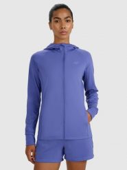 4F Bluza treningowa regular szybkoschnąca damska - granatowa S. Niebieskie bluzy damskie 4F, s, bez wzorów, z dzianiny, z kapturem. Za 199.99 zł.