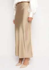 Beżowa Satynowa Spódnica Maxi Shapas. Brązowe spódnice damskie Born2be, l, bez wzorów, z satyny, maxi. Za 89.99 zł.
