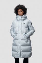 BLAUER Błękitny damski płaszcz Lena Raincoat Long Jackets. Niebieskie płaszcze damskie Blauer USA, s, bez wzorów, ze lnu. W wyprzedaży za 1,599.99 zł.
