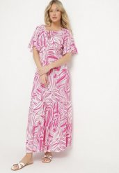 Różowa Bawełniana Sukienka Rozkloszowana w Liście Alaniva. Czerwone sukienki damskie Born2be, bez wzorów, z bawełny, eleganckie, bez ramiączek. Za 69.99 zł.