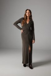 SUKIENKA NICOLE SZARO- BRĄZOWA M - Flawless. Szare sukienki damskie Flawless, bez wzorów, z materiału, eleganckie, bez ramiączek. Za 469.00 zł.