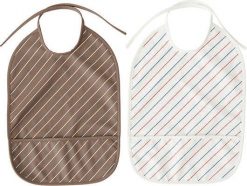 Śliniak z kieszonką Striped biały i brązowy 2 szt. Białe śliniaki OYOY, bez wzorów. Za 95.00 zł.