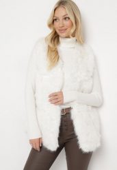 Biała Kamizelka Futrzana z Wstawkami z Ekoskóry Batliewa. Białe kamizelki damskie Born2be, l, z aplikacjami, z futra, bez kaptura. Za 189.99 zł.