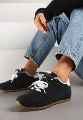 Czarne Sneakersy Ozdobione Przeszyciami i Podwójnym Sznurowaniem Telisaria. Czarne obuwie sportowe damskie Renee, z jeansu, bez zapięcia. Za 89.99 zł.