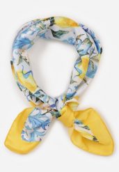 Niebieski Szalik Typu Apaszka ze Wzorem w Owoce Fatima. Niebieskie szaliki damskie Renee, na lato, bez wzorów, z materiału. Za 39.99 zł.