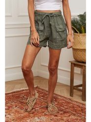Fleur de Lin Lniane szorty "Boristo" w kolorze khaki rozmiar: XXL. Brązowe szorty damskie Fleur de Lin, bez wzorów, ze lnu, z podwyższonym stanem. Za 149.31 zł.