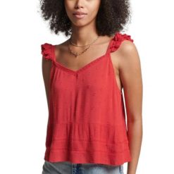 Koszulka turystyczna damska SuperDry Vintage Broderie. Czerwone koszulki sportowe damskie Superdry, m, bez wzorów, z wiskozy, bez ramiączek. Za 123.00 zł.