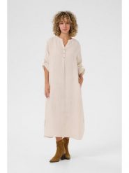 Kaffe Lniana sukienka w kolorze beżowym rozmiar: L/XL. Brązowe sukienki damskie Kaffe, bez wzorów, ze lnu, bez ramiączek. Za 173.99 zł.