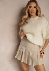 Beżowa Spódnica Plisowana z Wiskozą z Podszewką Imitującą Szorty Seltewin. Brązowe spódnice damskie Renee, na co dzień, l, bez wzorów, z wiskozy, eleganckie, mini. Za 89.99 zł.