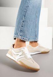 Beżowe Sneakersy w Stylu Kultowych Tenisówek Tultia. Brązowe obuwie sportowe damskie Born2be, na lato, z jeansu, bez zapięcia, tenisowe. Za 89.99 zł.