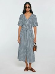 Sukienka damska midi z wiskozy w paski granatowo-białe Zissa 403. Niebieskie sukienki damskie Big Star, bez wzorów, z tkaniny, biznesowe, bez ramiączek. Za 249.99 zł.