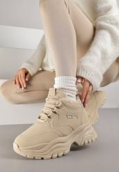 Ciemnobeżowe Sneakersy Vices w Stylu Traperków Chunky na Grubej Podeszwie Leandre. Brązowe obuwie sportowe damskie Born2be, z jeansu, bez zapięcia. Za 109.99 zł.