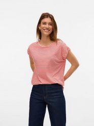 Vero Moda Koszulka w kolorze czerwono-białym rozmiar: S. Białe bluzki damskie Vero Moda, s, bez wzorów, bez kołnierzyka, bez ramiączek. Za 65.85 zł.
