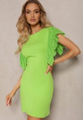 Jasnozielona Sukienka z Bawełny Wykończona Ażurowym Rękawem Detmolfa. Zielone sukienki damskie Renee, w ażurowe wzory, z bawełny, eleganckie, bez ramiączek. W wyprzedaży za 55.99 zł.