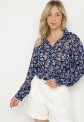 Czarna Koszula w Kwiatowy Print Divocca. Czarne koszule damskie Born2be, l, bez wzorów, z jeansu, eleganckie, bez kołnierzyka, bez ramiączek. Za 119.99 zł.