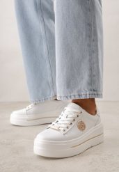 Białe Sneakersy na Koturnie ze Skóry Naturalnej z Ozdobami Choko. Białe obuwie sportowe damskie Born2be, ze skóry, bez zapięcia. Za 239.99 zł.