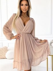 Sukienka Model Mila 538-1 Beige - Numoco. Brązowe sukienki damskie NUMOCO, bez wzorów, z elastanu, eleganckie, bez ramiączek. Za 568.16 zł.