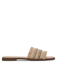DeeZee Klapki E1004-130 Beżowy. Brązowe klapki damskie DeeZee, bez wzorów, z materiału, bez obcasa, bez zapięcia. Za 83.99 zł.