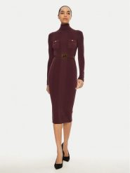 Elisabetta Franchi Sukienka dzianinowa AM-25B-46E3-V440 Bordowy Slim Fit. Czerwone sukienki damskie Elisabetta Franchi, bez wzorów, z dzianiny, bez ramiączek. Za 1,419.00 zł.
