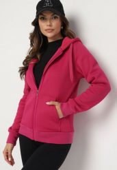 Różowa Klasyczna Rozpinana Bluza z Bawełną i Kapturem Arfenia. Czerwone bluzy damskie Born2be, s, bez wzorów, z bawełny. Za 74.99 zł.