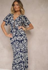 Niebieska Wiskozowa Sukienka z Abstrakcyjnym Wzorem Tuledia. Niebieskie sukienki damskie Renee, bez wzorów, z wiskozy, eleganckie, bez ramiączek. W wyprzedaży za 55.99 zł.