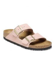 Birkenstock Skórzane klapki "Arizona" w kolorze jasnoróżowym rozmiar: 40. Różowe klapki damskie Birkenstock, bez wzorów, ze skóry, z otwartym noskiem, bez obcasa, bez zapięcia. Za 378.63 zł.