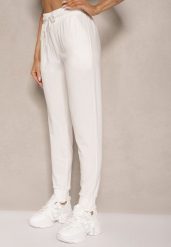 Białe Spodnie Dresowe z Wiskozą High Waist Ozdobione Sznurkiem Ellivenna. Białe spodnie dresowe damskie Renee, l, bez wzorów, z dresówki. Za 39.99 zł.