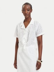Guess Koszula W6GH48 W1881 Biały Classic Fit. Białe koszule damskie Guess, xxl, z aplikacjami, z bawełny, bez kołnierzyka, bez ramiączek. Za 369.99 zł.
