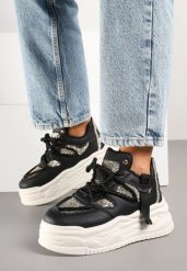 Czarne Streetwearowe Sneakersy na Platformie z Brokatem i Aplikacjami Maivessa. Czarne obuwie sportowe damskie Born2be, z jeansu, bez zapięcia. Za 109.99 zł.
